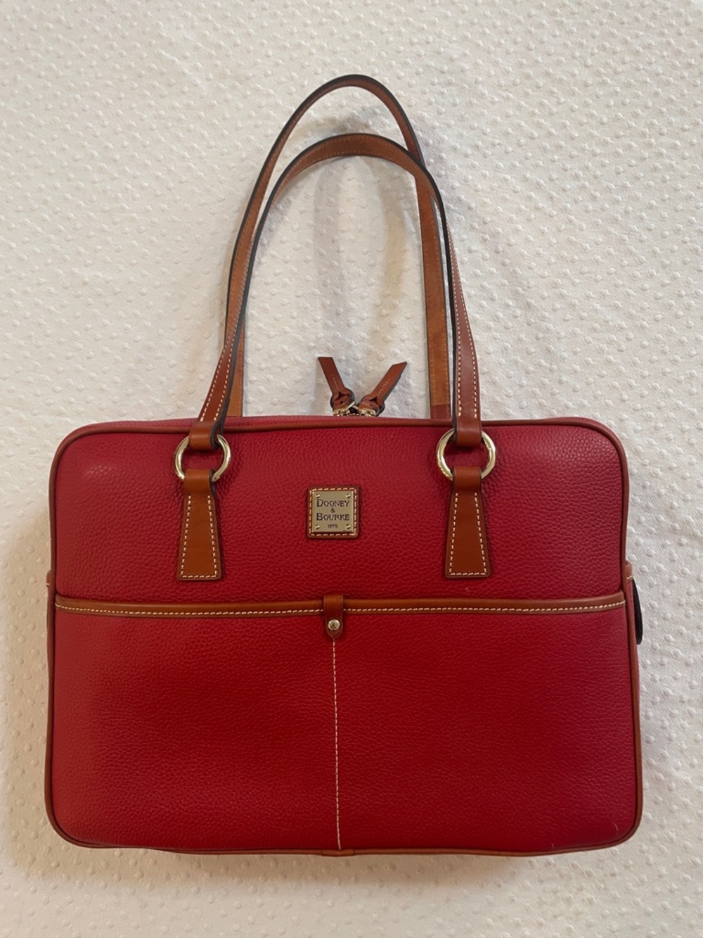 Dooney & Bourke Red Pebbled Leather Laptop Bag with Tan Trim 🔥🔥🔥 like new